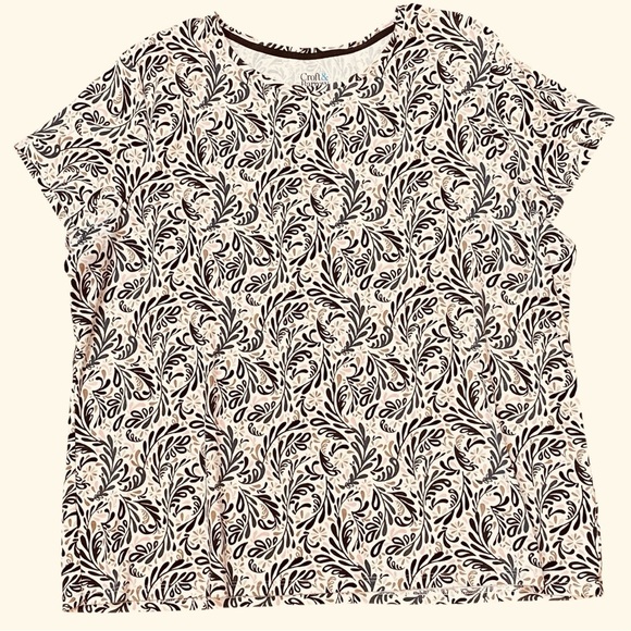 Croft & Barrow Classic Tee Women's Plus size XXL White pink black swirl Leaf Top - Picture 1 of 4